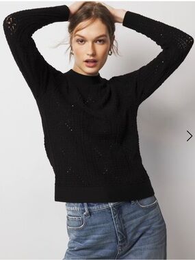 WHBM Mock Neck Pointelle Sweater